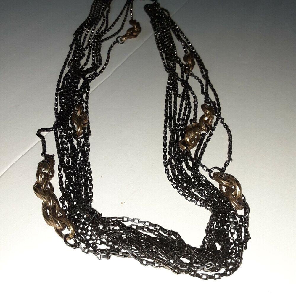 J. CREW Classic Multi-Strand Black Chain Necklace with goldtone Accents